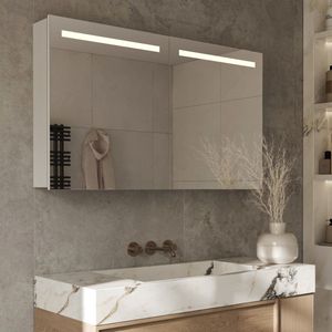 Schaere - Aluminium Badkamer Spiegelkast - Directe Verlichting - Spiegel Verwarming - Stopcontact - USB - Make-Up Spiegel - Sensor Schakelaar - 120×70 cm