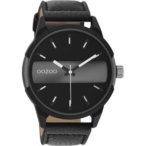 OOZOO Timpieces - Zwart/grijze horloge met zwarte leren band - C11000