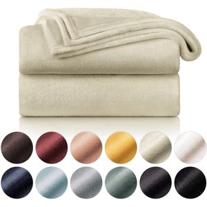 fleece deken - hoogwaardige deken, zachte deken, microvezeldeken als bankhoes, sprei, plaid of woonkamerdeken, 220 x 240 cm, Beige