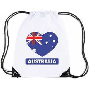 Australie nylon rijgkoord rugzak/ sporttas wit met Australische vlag in hart