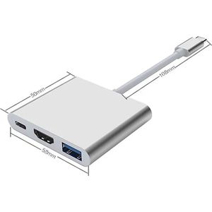 USB-C hub zilver met HDMI, USB 3.0 & USB-C Aansluiting
