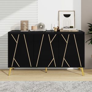 Sweiko Dressoir moderne stijl, unieke lijn, 3-deurs greeploos, voor eetkamer, woonkamer, keuken, buffetkast, zwart