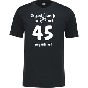 Mijncadeautje - Leeftijd T-shirt - Zo goed kun je er uitzien 45 jaar - Unisex - Zwart (maat L)