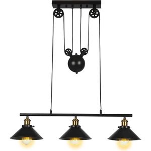 Hanglamp 3 delig industrieel Vintage verstelbaar e27 Zwart Plafondlamp Keukeneiland Katrol Edison