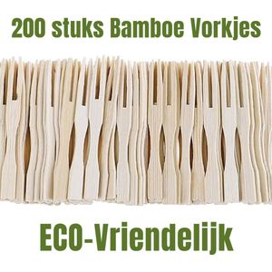 Allernieuwste.nl® 200 st Bamboe Wegwerp Houten Fruit Vork Dessert Party Bestek - Snack Tweetand Vorken Servies - Bamboe 200 STUKS