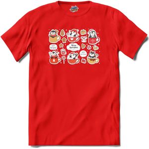 Kerst pinguin buddy's - T-Shirt - Meisjes - Rood - Maat 12 jaar
