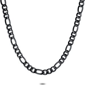Twice As Nice Halsketting in edelstaal, figaro zwart 50 cm
