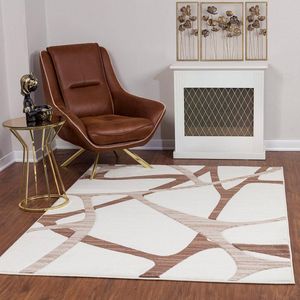 Vichy Abstract vloerkleed, vloerkleden voor woonkamer, hal, eetkamer, slaapkamer, marmeren tapijt, zacht middelgroot, gemakkelijk te onderhouden - modern tapijtlopers, 80 x 150 cm, wit, bruin en