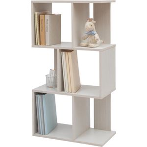 Decoratieve boekenkast met 3 legplanken/boekenkast in S-vorm, Ontwerp, Modulare, kantoor, kamer, bibliotheek - Display Shelf - SRK-W3 - Witte eik