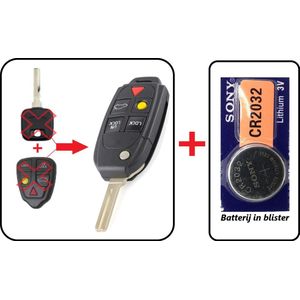 5 knoppen klapsleutel ombouwset + Batterij CR2032 geschikt voor Volvo sleutel / Volvo C30 / Volvo S40 / Volvo V70 / Volvo XC90 / Volvo autosleutel.