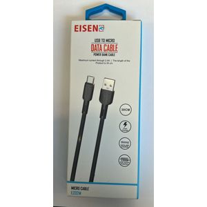 Eisenz - USB naar Micro - Data Kabel - Power Bank Kabel - 30cm - Zwart