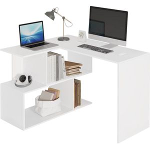 Rootz multifunctioneel L-vormig bureau - hoekbureau - bureau - ruime dubbele tafelbladen - geïntegreerde planken - stevige constructie - 100 cm x 77 cm x 120 cm