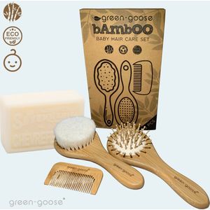 green-goose® Baby Bamboe Pakket | Baby Haarverzorging en Baby Geitenmelk Zeep | Duurzaam | Baby Borstels | Baby Kam