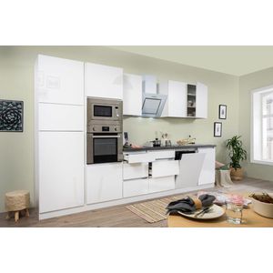 Goedkope keuken 345  cm - complete keuken met apparatuur Lorena  - Wit/Wit mat - soft close - inductie kookplaat - vaatwasser - afzuigkap - oven - magnetron  - spoelbak
