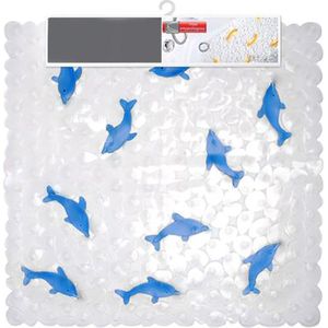 Badmat - douchemat - antislip - 54x54 cm - PVC - transparant met blauwe vissen