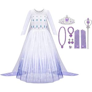 Prinsessenjurk meisje - Verkleedkleding meisje - Het Betere Merk - 146/152 (150) - Kroon - Tiara - Paars - Lange Handschoenen - Juwelen - Toverstaf - Prinsessen speelgoed - cadeau meisje - verjaardag meisje