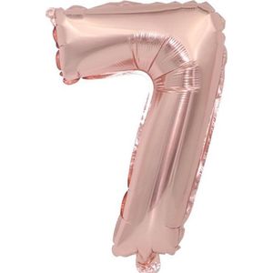 Cijfer ballon 7 jaar Babydouche- rose goud folie helium ballonnen - 100 cm - rosé zeven verjaardag versiering