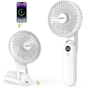 Hand Fan with 5000mAh Battery Capacity - 5 Speed Desk Fan with Digital Display - Portable & Rechargeable - Mini Hand Fan for Outdoor Travel Makeup