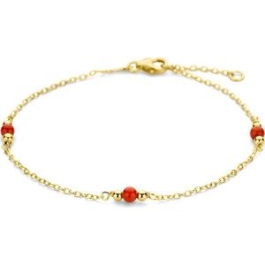 Armband dames - Gouden armband - Armband - Armband met synthetisch koraal - 14 karaat goud - 16-18CM