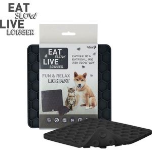 Eat Slow Live Longer Honingraat Likmat - 23 x19 cm - Likmat voor honden – Anti-schrok – Slowfeeder – Gemakkelijk overal te plaatsen - Likplaat voor huisdieren – Uitdaging voor je huisdier - 100% Siliconen - Vaatwasserbestendig – Grijs