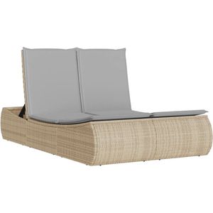 vidaXL - Ligbed - 2-persoons - met - kussens - poly - rattan - beige