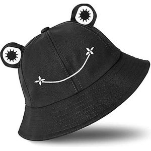 Saaf Bucket Hat - Vissershoedje - Festival Outfit - Zonnehoed voor Dames / Heren - Kikker - Zwart