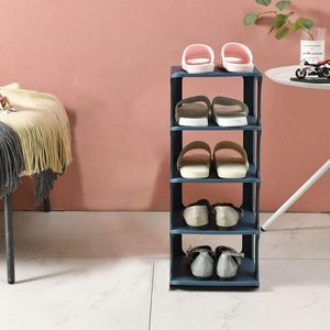 Schoenenrek, kunststof schoenenrek, stapelbare 5-traps schoenenorganizers, opbergrek, schoenenkast, groot, schoenenrek, opbergrek (blauw)