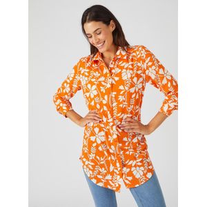 Damart - Maxi overhemdblouse met print - Dames - Oranje - 46