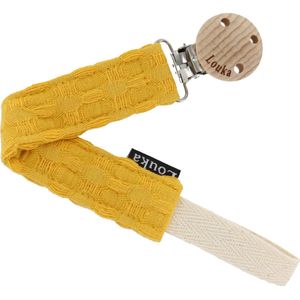 Louka speenkoord wafel oker geel de luxe - houten clip