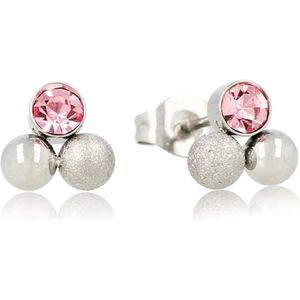 My Bendel zilveren oorknopjes met roze zirkonia - Zilveren drievormige oorstekers met roze zirkonia - Met luxe cadeauverpakking