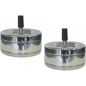 2x Verchroomde draaiasbakken/drukasbakken 11 cm - Terrasasbak/tafelasbak/draaiasbak/drukasbak asbak - Rokersbenodigdheden - Rookaccessoires