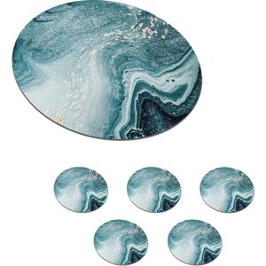 Onderzetters voor glazen - Rond - Edelstenen - Blauw - Natuur - Marmer - Abstract - 10x10 cm - Glasonderzetters - 6 stuks
