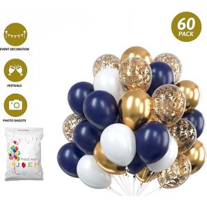 FeestmetJoep® 60 stuks ballonnen Goud & Blauw – Verjaardag Versiering