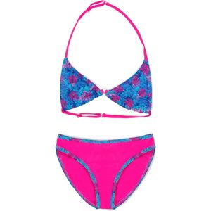 Meisjes Bikini - Palmblad - Roze/Blauw - Maat 6 jaar (116 cm)