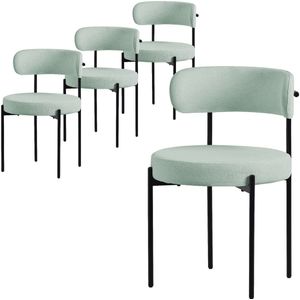 Eetkamerstoel set van 4 met teddy stof met rugleuning groen Keukenstoel ML-Design