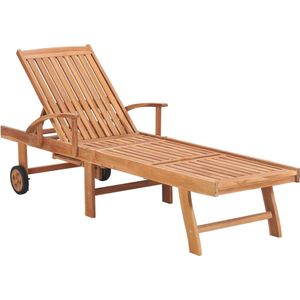 vidaXL Ligbedden Set met Tafel en Kussens Teakhout Ligbed - Teak Hout - Lounge Stoel - Tuinset - Buitendecoratie