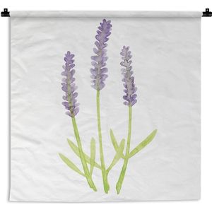 Wandkleed Aquarel Planten - Aquarel illustratie lavendel Wandkleed katoen 90x90 cm - Wandtapijt met foto