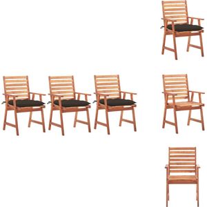 vidaXL Eetstoelenset Acaciahout - 56 x 62 x 92 cm - Waterdicht kussen - 3 stoelen - Tuinstoel