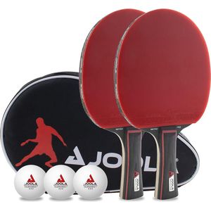 Tafeltennisset Duo PRO 2 tafeltennisbats + 3 tafeltennisballen + tafeltennisschoenen, rood/zwart, 6 stuks