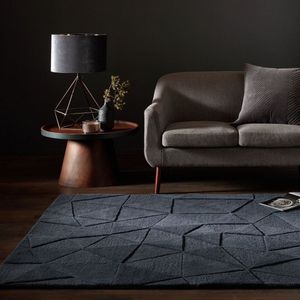 Flycarpets Shard Modern Laagpolig - 100% Wol - Geo Vloerkleed - Grijs Charcoal - 200x290 cm
