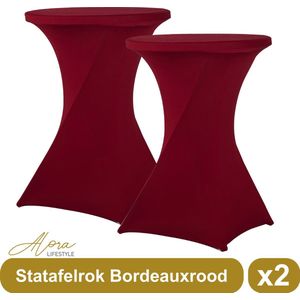 Alora Statafelrok Bordeauxrood 80 cm - per 2 - partytafel - Alora tafelrok voor statafel - Statafelhoes - Bruiloft - Cocktailparty - Stretch Rok - Set van 2
