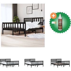 vidaXL Bedframe massief hout zwart 160x200 cm - Bed - Inclusief Houtreiniger en verfrisser