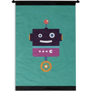 Wandkleed - Wanddoek - Robot - Wiel - Paars - Groen - Jongens - Kids - 120x160 cm - Wandtapijt