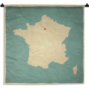 Wandkleed Kaart Frankrijk - Vintage kaart van Frankrijk Wandkleed katoen 180x180 cm - Wandtapijt met foto