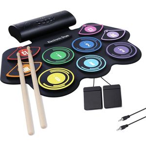 Drumstel - Drumset - Elektrische Drumset - Met Voetpedalen - 9 Pads - Met Microfoon - Zwart