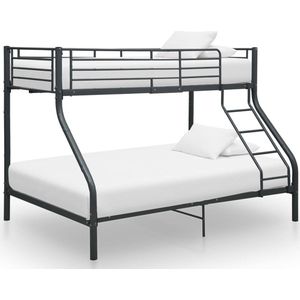 The Living Store Stapelbed - Metalen - Zwart - 152cm hoog - Boven- 97.5x210cm - Onder- 147.5x210cm - Geschikt voor 90x200cm/140x200cm matras - Inclusief veiligheidsrails en ladder - Montage vereist