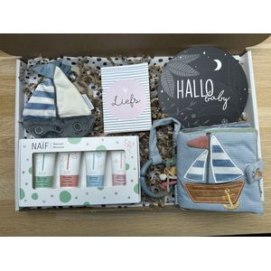 Brievenbuspakket - Speendoek Sailor Bay - Buggyboekje - Naïf Mini Set - Wenscirkel - Kaart liefs - Blauw - Jongen - Zoon - Geboorte - Kraampakket - Verjaardag - Jarig - 0 jaar - 1 jaar - Cadeau - Baby - Kind