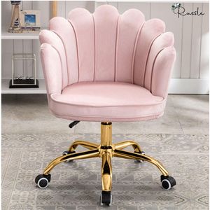 Velvet Shell Bureaustoel Roze met Goudkleurig onderstel - Fluweel - Schelp - Beauty - Salon - Studeren - Slaapkamer - Kaptafel - Visagie - Kapper - Trendy - Verrijdbaar - Verstelbaar
