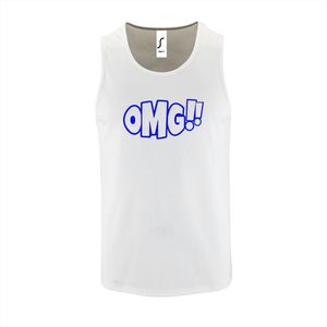 Witte Tanktop sportshirt met ""OMG!' (O my God)"" Print Blauw Size S