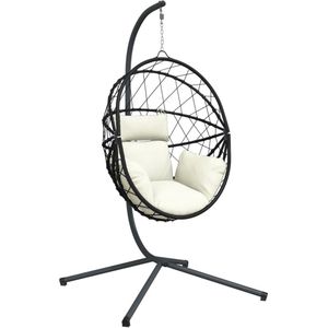 vidaXL Hangstoel met standaard rattan en staal beige - Hangstoel - Hangstoelen - Schommelstoel - Stoelschommel